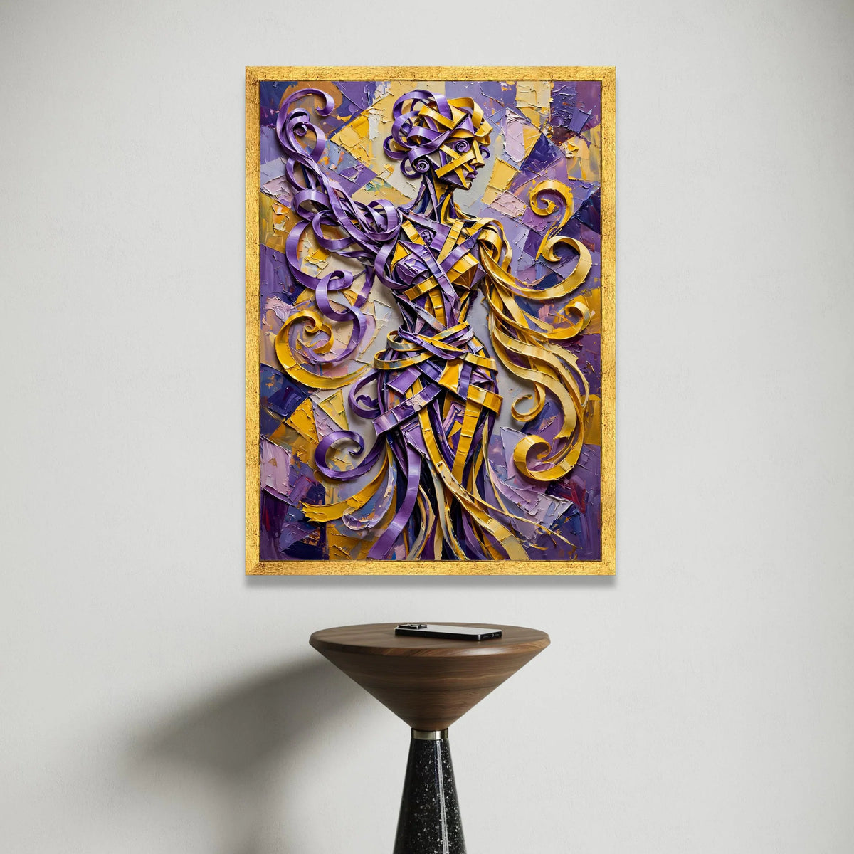 Abstract Ribbon Figure Canvas, Purple and Yellow Wall Art, Modern Human Silhouette Painting, Contemporary Canvas Decoration Canvas Print Art