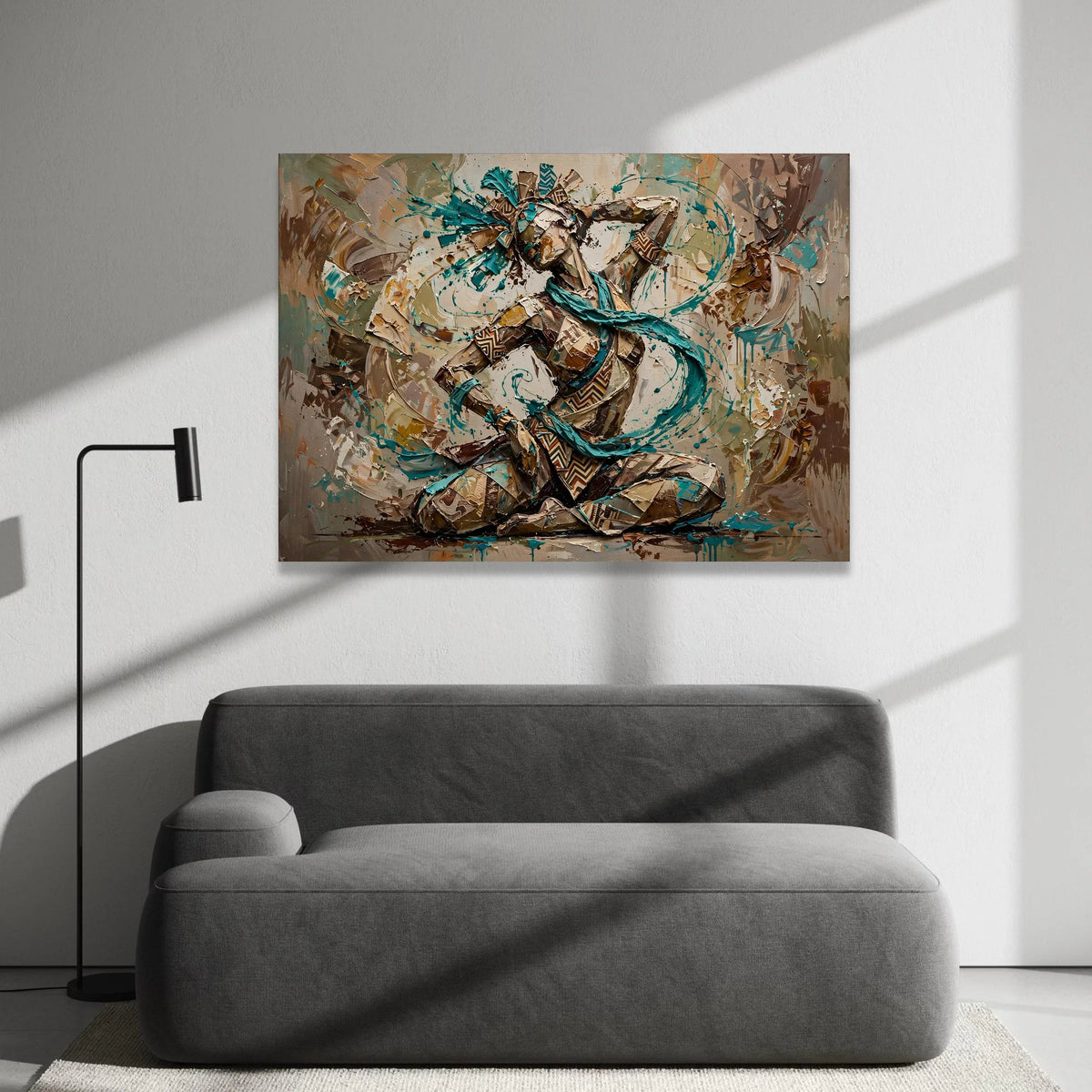 Energetic Tribal Dance Woman Canvas, Ethnic Culture Wall Art, Blue Accent Abstract Figure, Home Decoration Canvas, Modern Canvas Print Art