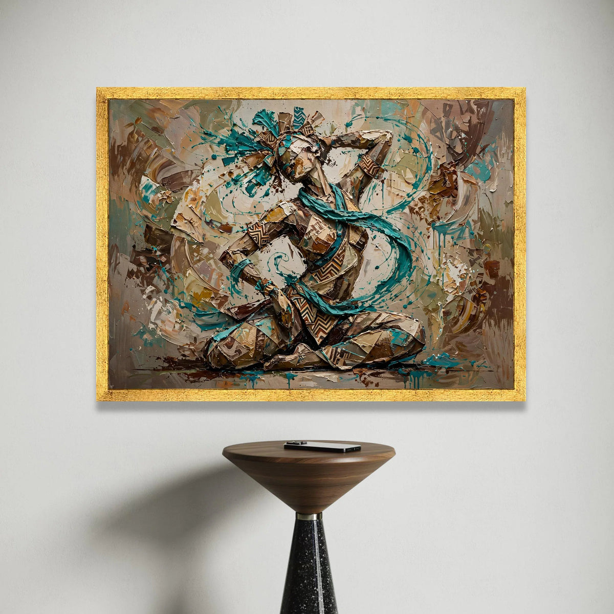 Energetic Tribal Dance Woman Canvas, Ethnic Culture Wall Art, Blue Accent Abstract Figure, Home Decoration Canvas, Modern Canvas Print Art