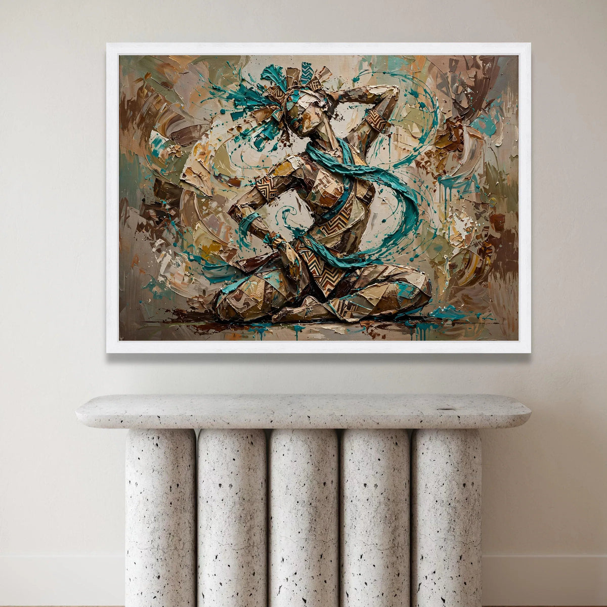 Energetic Tribal Dance Woman Canvas, Ethnic Culture Wall Art, Blue Accent Abstract Figure, Home Decoration Canvas, Modern Canvas Print Art