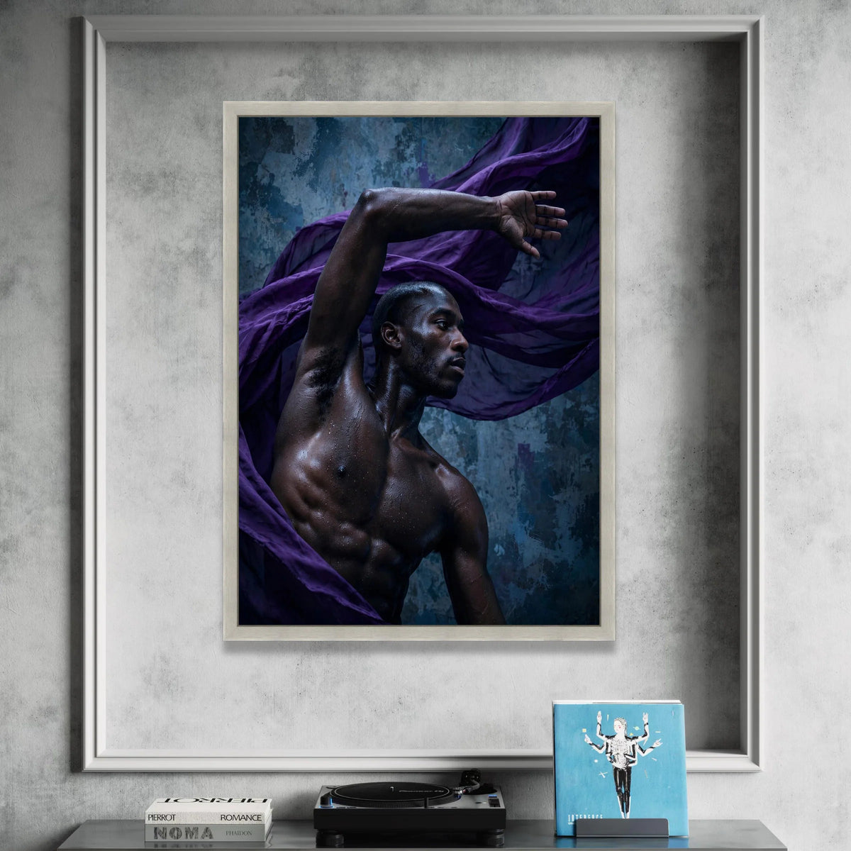 Powerful Male Dance Pose Canvas Wall Art, Dark Skin Portrait, Movement Expression Canvas, Contemporary Figure Art, Home Canvas Print Art
