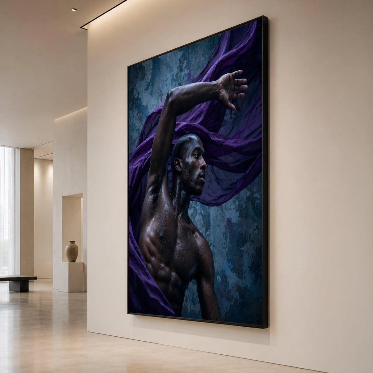 Powerful Male Dance Pose Canvas Wall Art, Dark Skin Portrait, Movement Expression Canvas, Contemporary Figure Art, Home Canvas Print Art