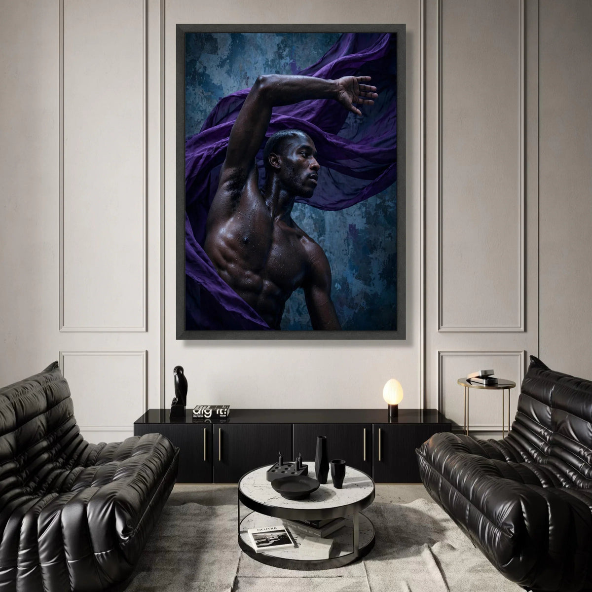 Powerful Male Dance Pose Canvas Wall Art, Dark Skin Portrait, Movement Expression Canvas, Contemporary Figure Art, Home Canvas Print Art