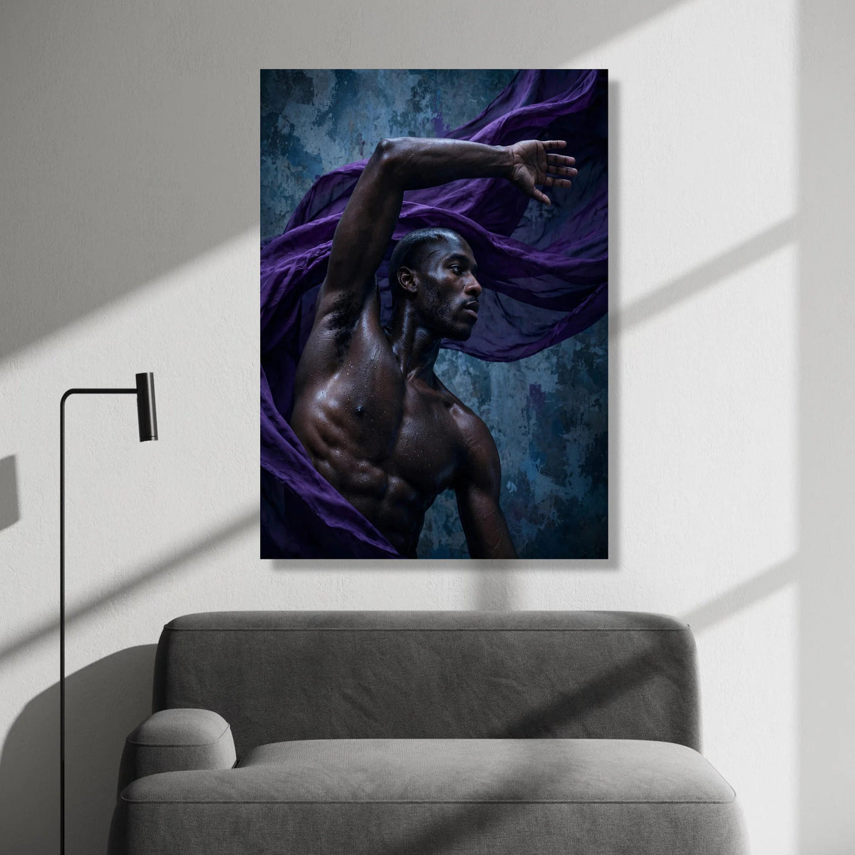 Powerful Male Dance Pose Canvas Wall Art, Dark Skin Portrait, Movement Expression Canvas, Contemporary Figure Art, Home Canvas Print Art
