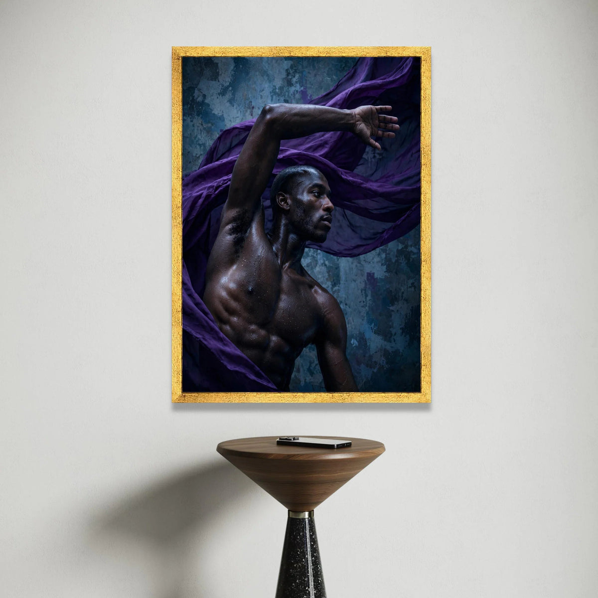 Powerful Male Dance Pose Canvas Wall Art, Dark Skin Portrait, Movement Expression Canvas, Contemporary Figure Art, Home Canvas Print Art