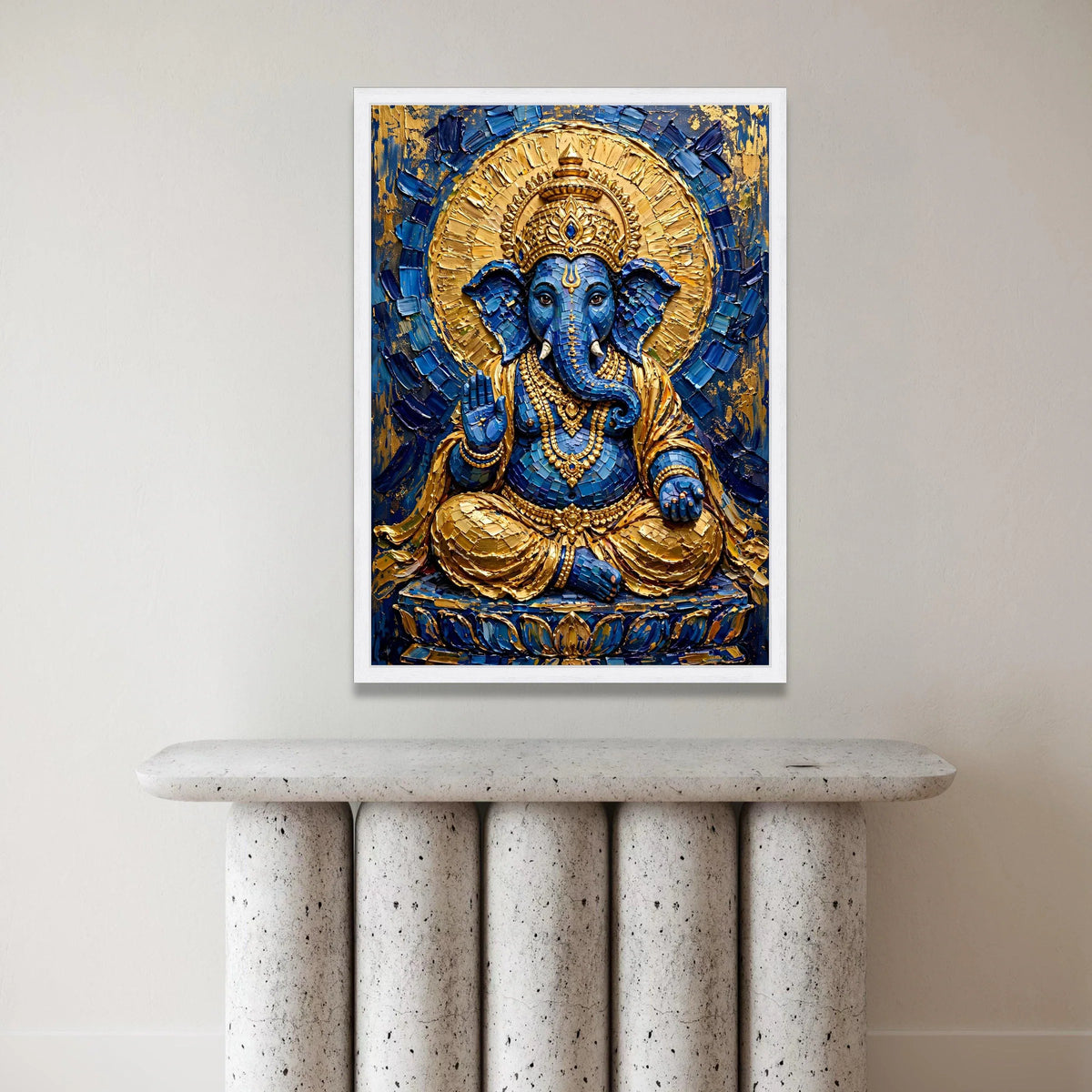 Blue and Gold Ganesha Canvas, Hindu God Wall Art, Spiritual Elephant Decor, Meditation Room Canvas, Indian Culture Canvas Print Art