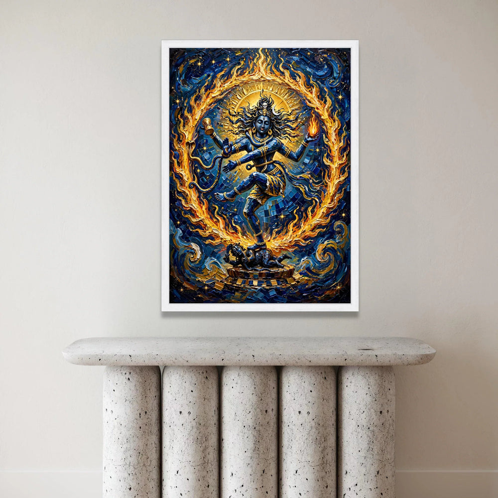 Cosmic Dance of Shiva, Nataraja Wall Art Canvas, Spiritual Indian God Canvas, Fire Circle Home Decor, Vibrant Mythology Art Canvas Print Art