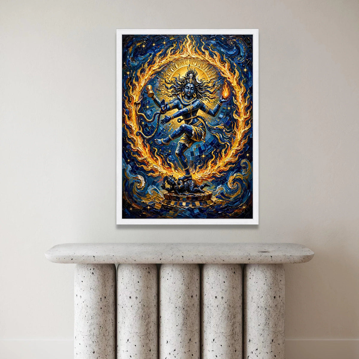 Cosmic Dance of Shiva, Nataraja Wall Art Canvas, Spiritual Indian God Canvas, Fire Circle Home Decor, Vibrant Mythology Art Canvas Print Art