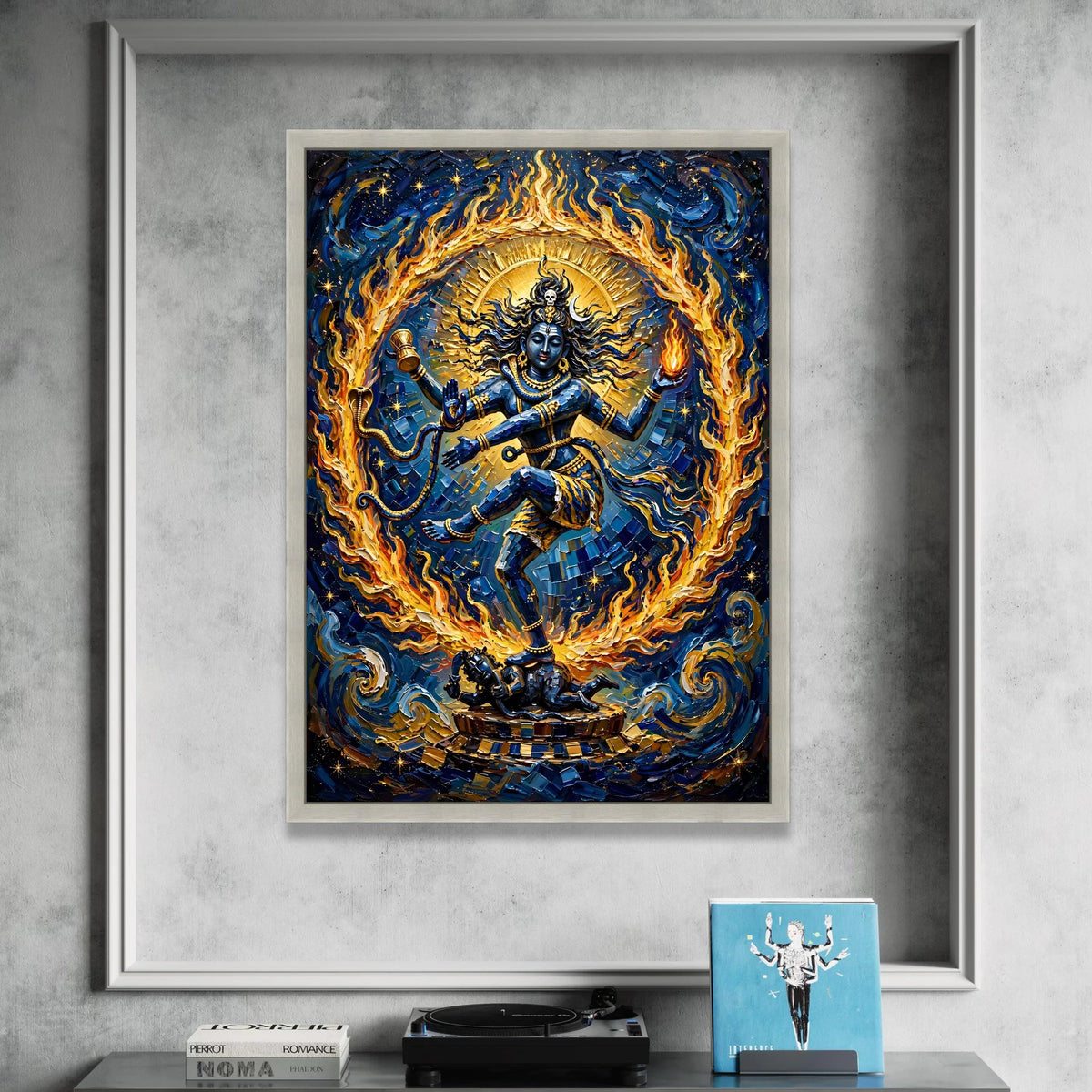 Cosmic Dance of Shiva, Nataraja Wall Art Canvas, Spiritual Indian God Canvas, Fire Circle Home Decor, Vibrant Mythology Art Canvas Print Art