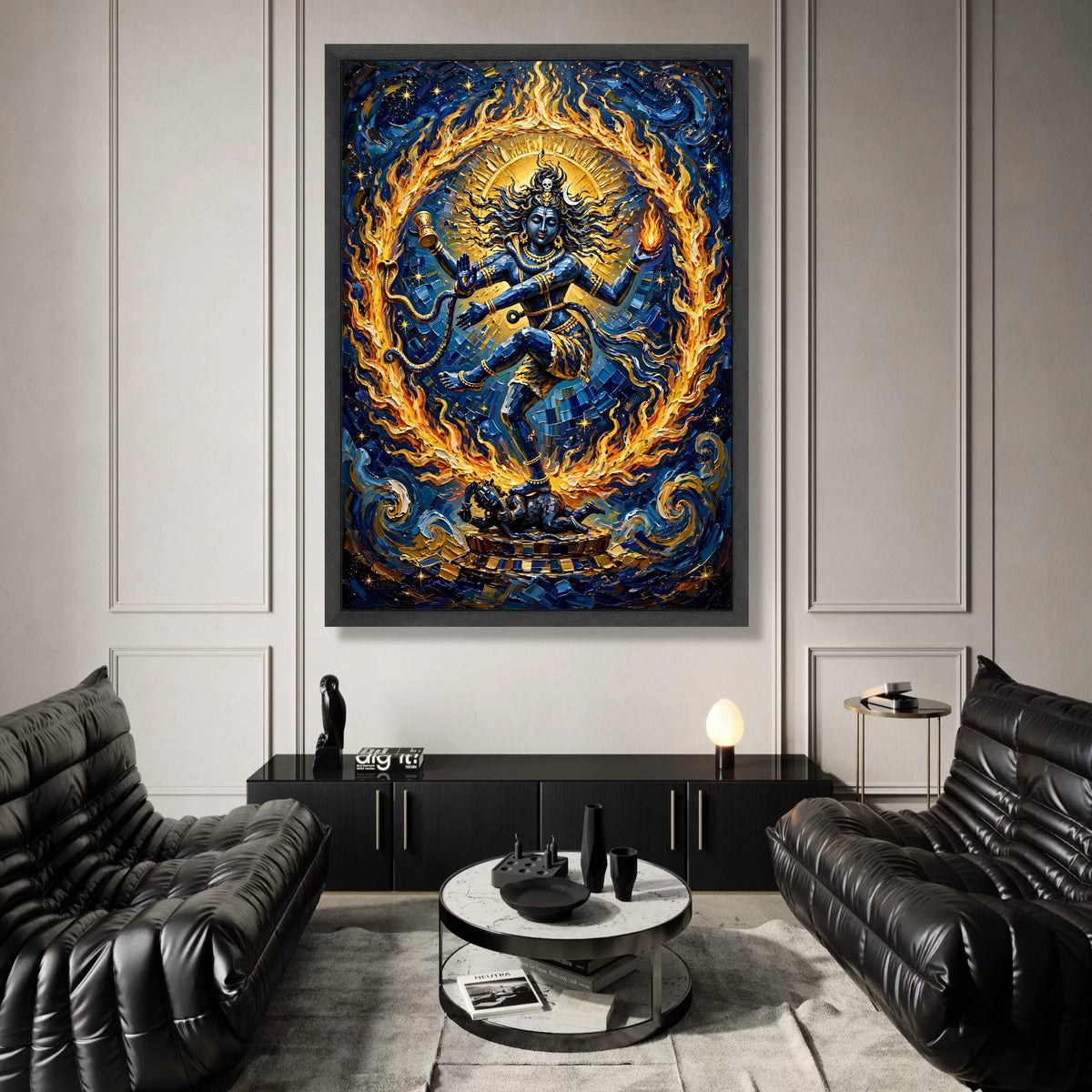 Cosmic Dance of Shiva, Nataraja Wall Art Canvas, Spiritual Indian God Canvas, Fire Circle Home Decor, Vibrant Mythology Art Canvas Print Art