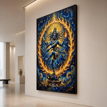 Cosmic Dance of Shiva, Nataraja Wall Art Canvas, Spiritual Indian God Canvas, Fire Circle Home Decor, Vibrant Mythology Art Canvas Print Art