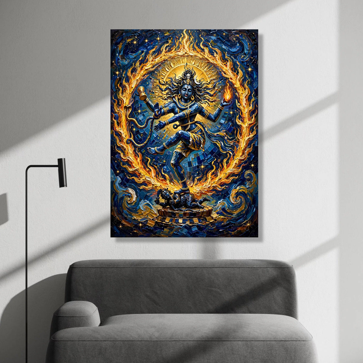 Cosmic Dance of Shiva, Nataraja Wall Art Canvas, Spiritual Indian God Canvas, Fire Circle Home Decor, Vibrant Mythology Art Canvas Print Art