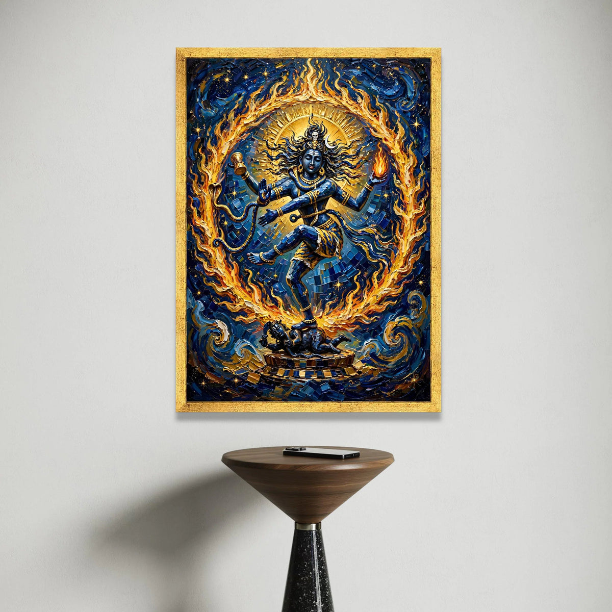 Cosmic Dance of Shiva, Nataraja Wall Art Canvas, Spiritual Indian God Canvas, Fire Circle Home Decor, Vibrant Mythology Art Canvas Print Art