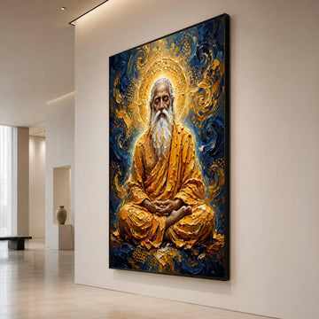 Meditative Sage with Glowing Halo Canvas, Spiritual Wall Art, Wisdom Portrait Canvas, Enlightenment Home Decor, Peaceful Canvas Print Art