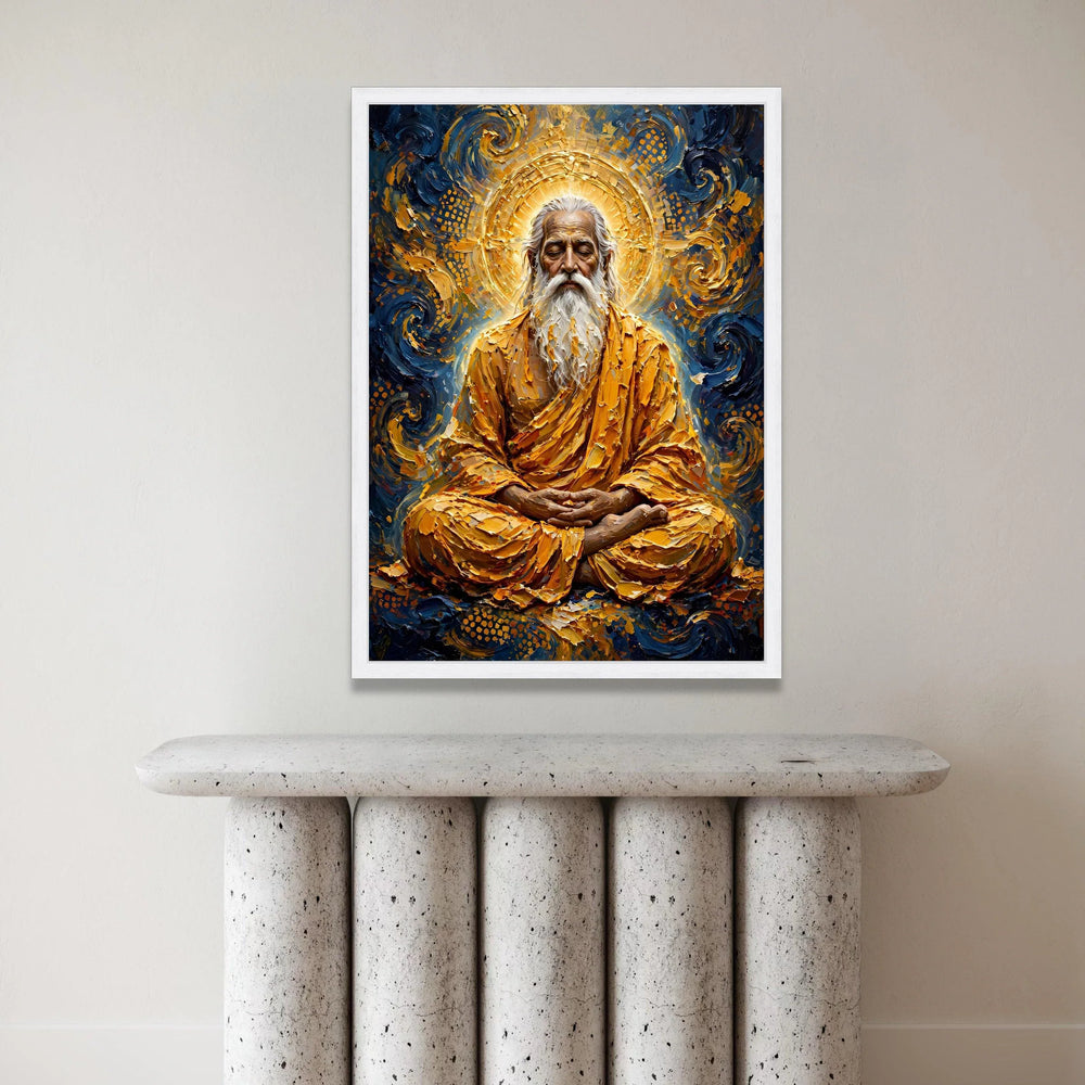 Meditative Sage with Glowing Halo Canvas, Spiritual Wall Art, Wisdom Portrait Canvas, Enlightenment Home Decor, Peaceful Canvas Print Art