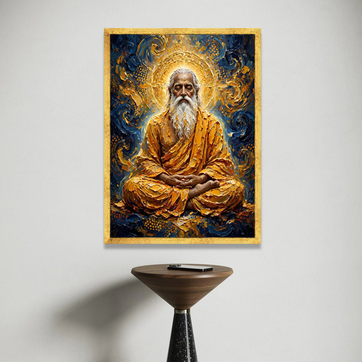 Meditative Sage with Glowing Halo Canvas, Spiritual Wall Art, Wisdom Portrait Canvas, Enlightenment Home Decor, Peaceful Canvas Print Art