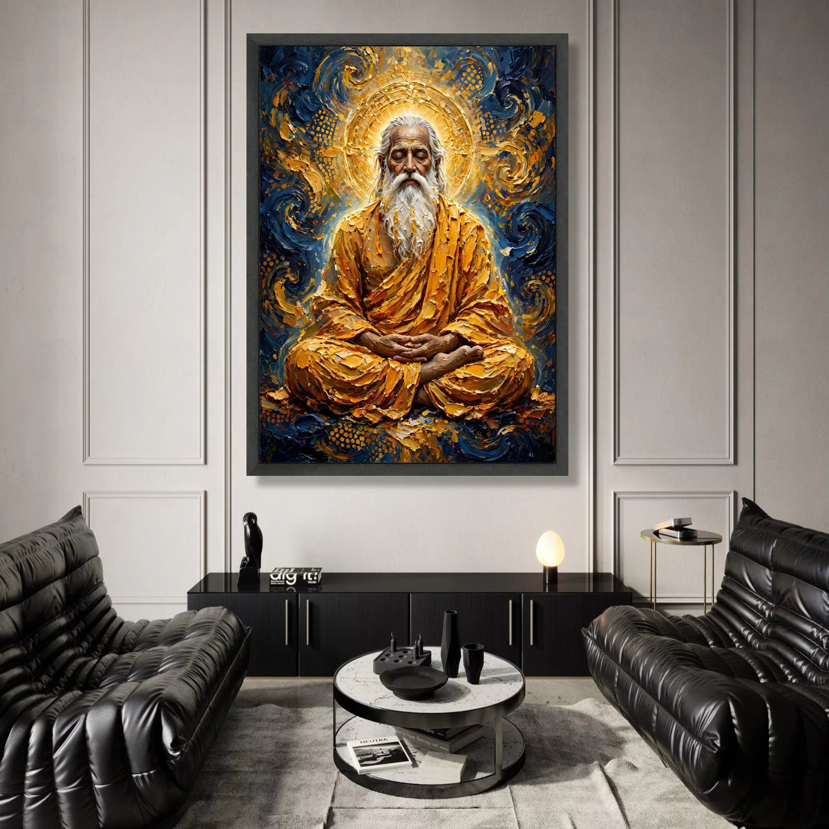 Meditative Sage with Glowing Halo Canvas, Spiritual Wall Art, Wisdom Portrait Canvas, Enlightenment Home Decor, Peaceful Canvas Print Art