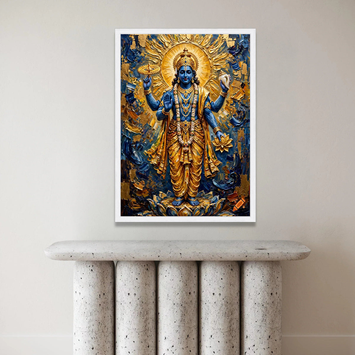 Divine Vishnu God Canvas Wall Art, Spiritual Hindu Deity Painting, Blue and Gold Religious Canvas, Sacred Indian Art Decor, Canvas Print Art