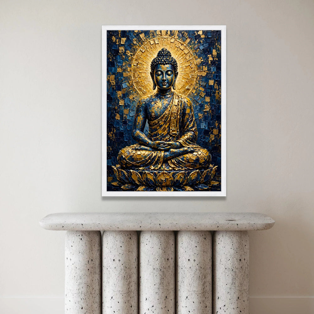 Meditative Buddha Canvas Wall Art, Golden Blue Spiritual Decor, Zen Home Decoration, Yoga Room Canvas, Tranquil Buddha Canvas Print Art