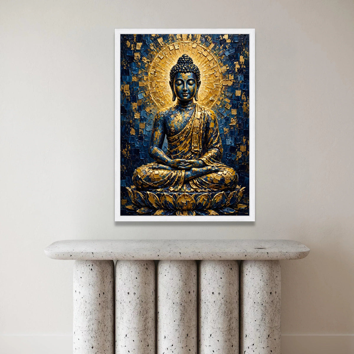 Meditative Buddha Canvas Wall Art, Golden Blue Spiritual Decor, Zen Home Decoration, Yoga Room Canvas, Tranquil Buddha Canvas Print Art