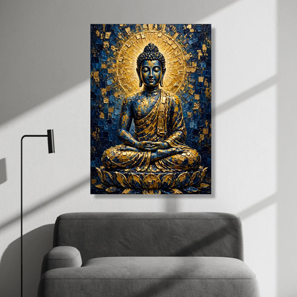 Meditative Buddha Canvas Wall Art, Golden Blue Spiritual Decor, Zen Home Decoration, Yoga Room Canvas, Tranquil Buddha Canvas Print Art