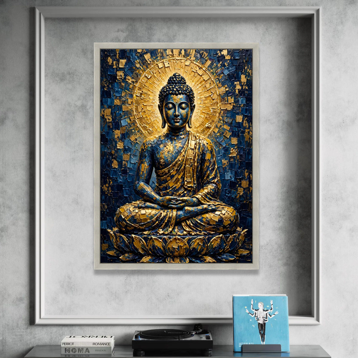 Meditative Buddha Canvas Wall Art, Golden Blue Spiritual Decor, Zen Home Decoration, Yoga Room Canvas, Tranquil Buddha Canvas Print Art