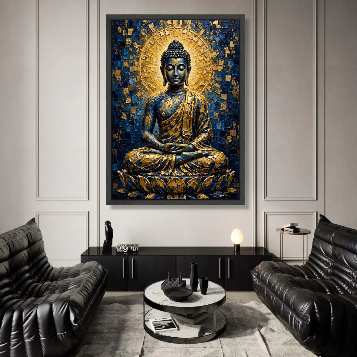 Meditative Buddha Canvas Wall Art, Golden Blue Spiritual Decor, Zen Home Decoration, Yoga Room Canvas, Tranquil Buddha Canvas Print Art
