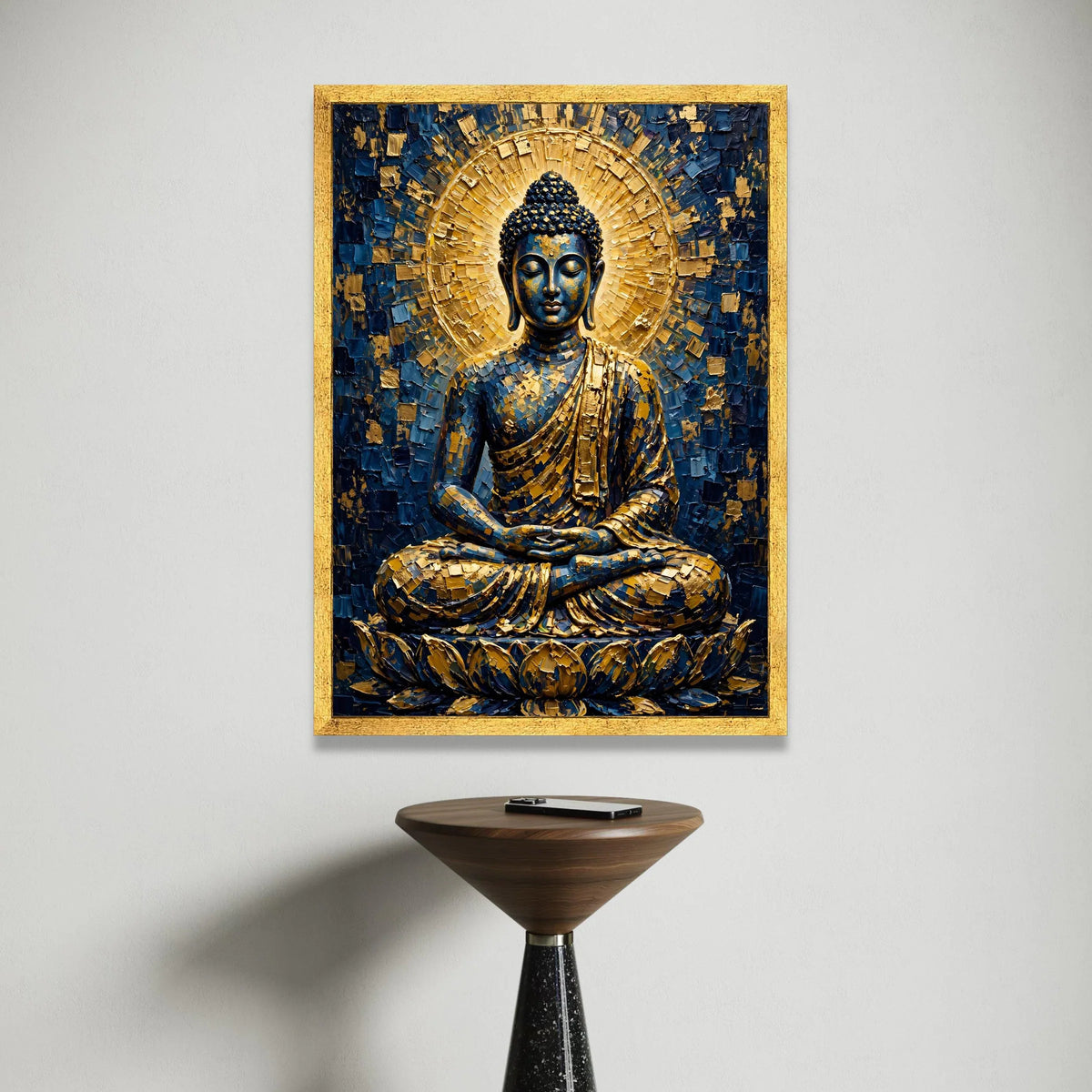 Meditative Buddha Canvas Wall Art, Golden Blue Spiritual Decor, Zen Home Decoration, Yoga Room Canvas, Tranquil Buddha Canvas Print Art