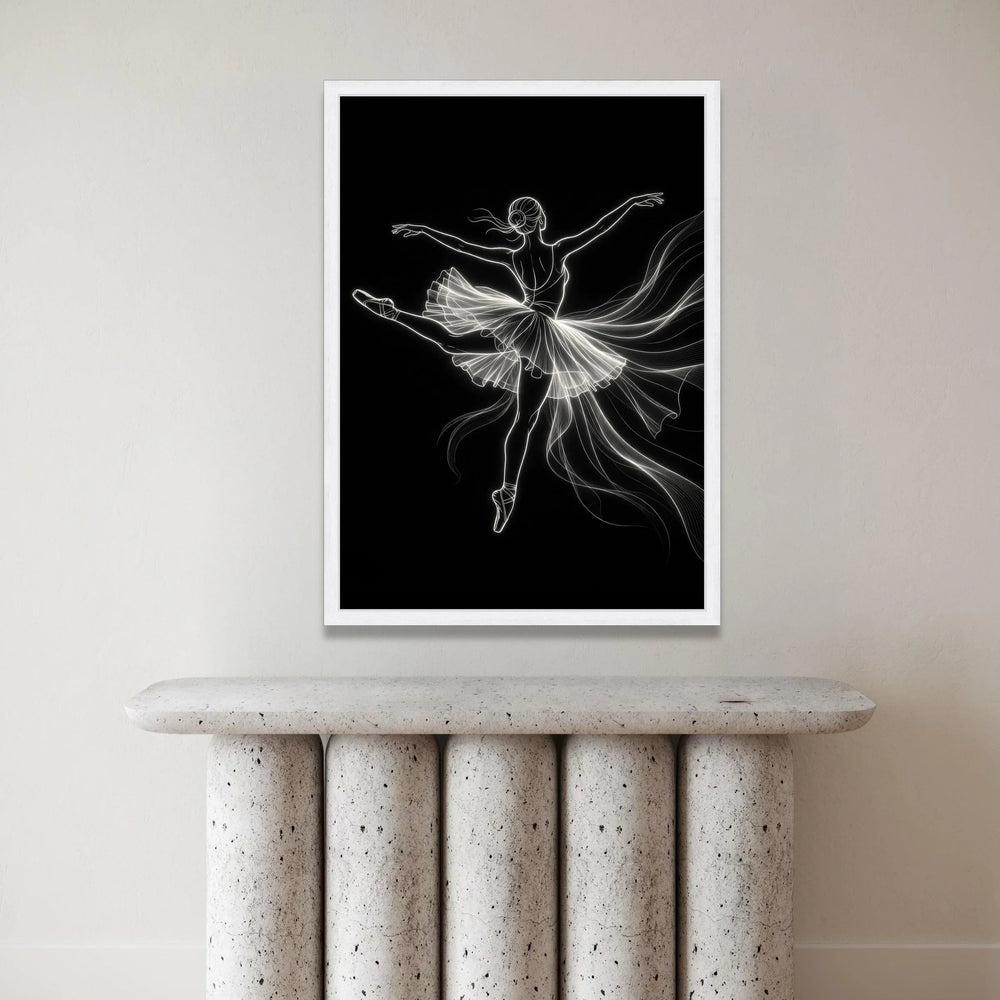 Elegant Ballerina Dance Pose Canvas, Neon Line Art Wall Decor, Ballet Dancer Silhouette, Contemporary Dance Canvas, Modern Canvas Print Art