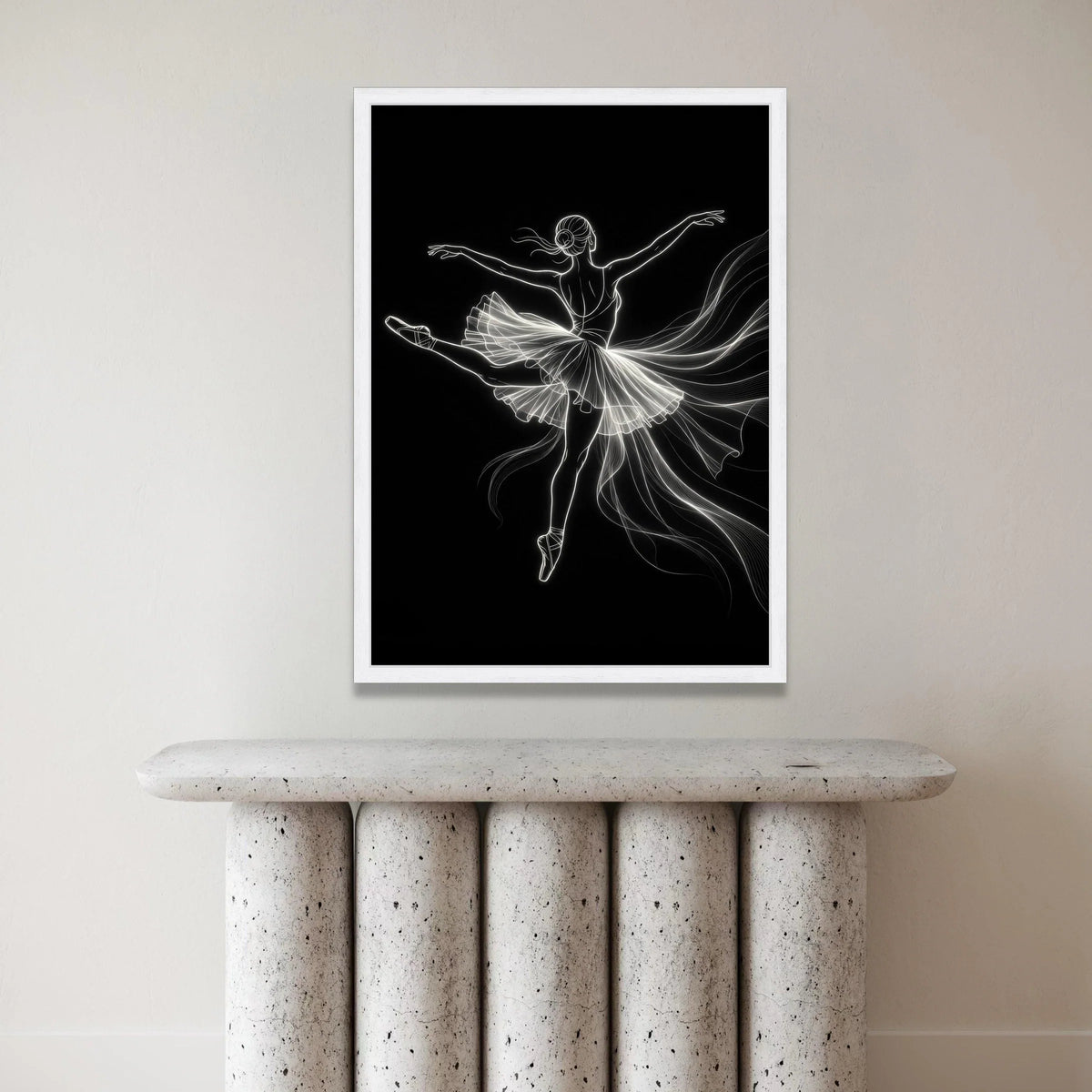 Elegant Ballerina Dance Pose Canvas, Neon Line Art Wall Decor, Ballet Dancer Silhouette, Contemporary Dance Canvas, Modern Canvas Print Art