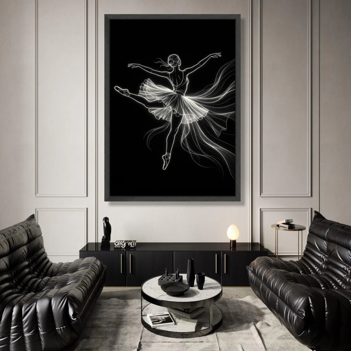 Elegant Ballerina Dance Pose Canvas, Neon Line Art Wall Decor, Ballet Dancer Silhouette, Contemporary Dance Canvas, Modern Canvas Print Art