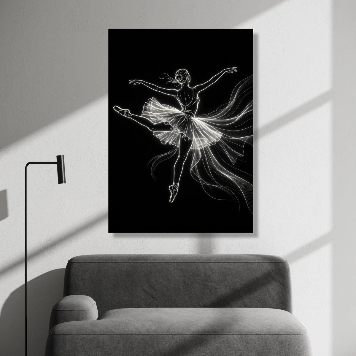 Elegant Ballerina Dance Pose Canvas, Neon Line Art Wall Decor, Ballet Dancer Silhouette, Contemporary Dance Canvas, Modern Canvas Print Art