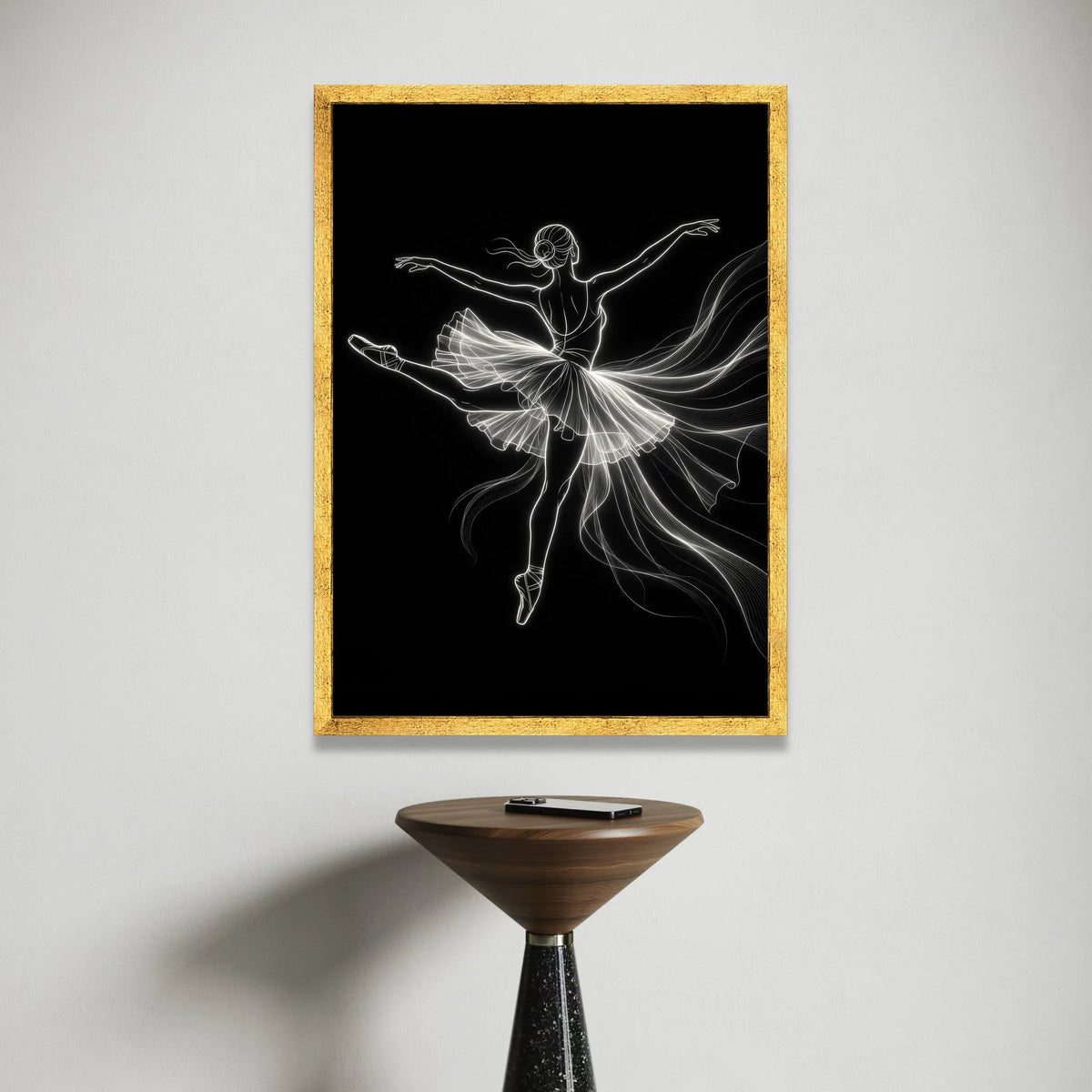 Elegant Ballerina Dance Pose Canvas, Neon Line Art Wall Decor, Ballet Dancer Silhouette, Contemporary Dance Canvas, Modern Canvas Print Art
