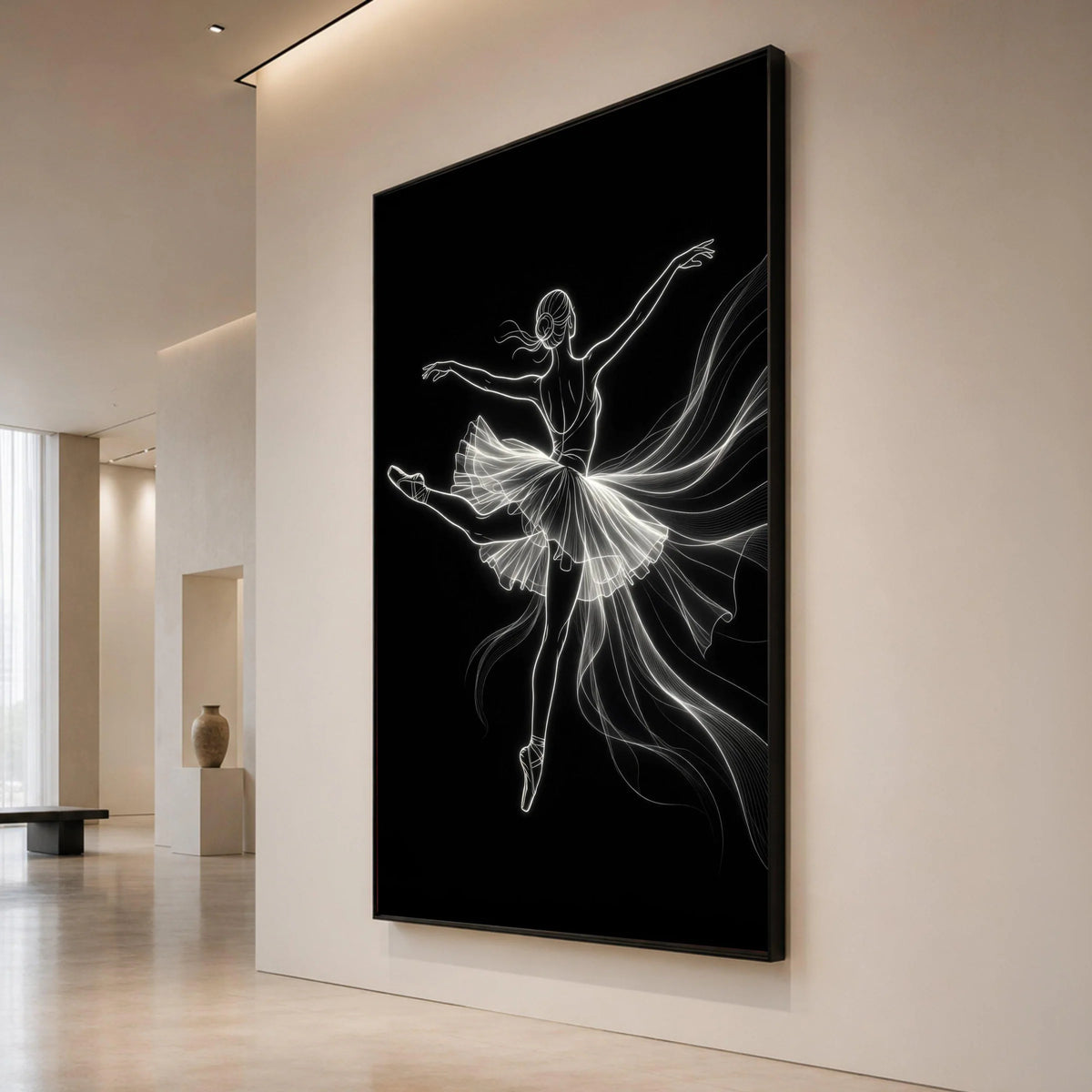 Elegant Ballerina Dance Pose Canvas, Neon Line Art Wall Decor, Ballet Dancer Silhouette, Contemporary Dance Canvas, Modern Canvas Print Art
