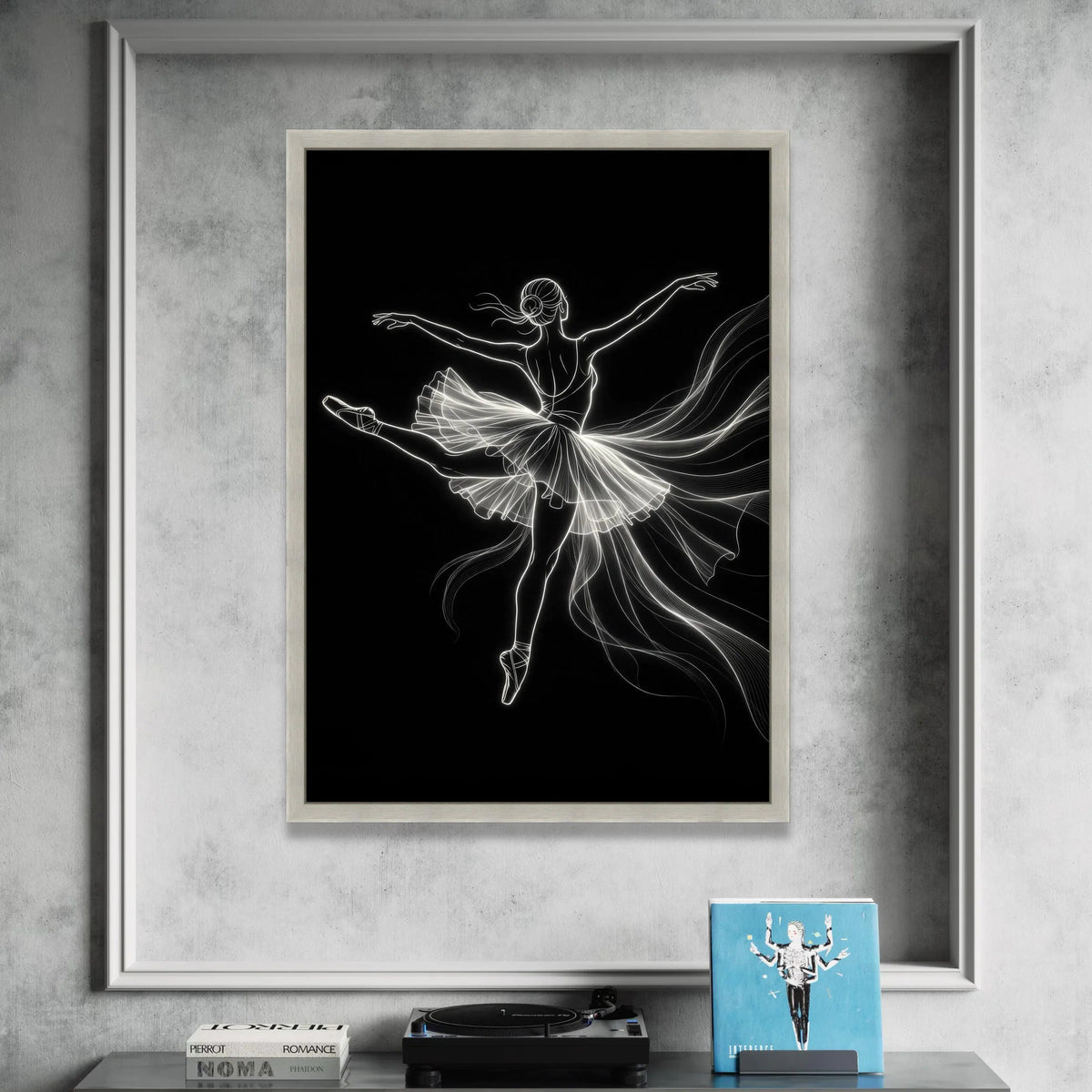 Elegant Ballerina Dance Pose Canvas, Neon Line Art Wall Decor, Ballet Dancer Silhouette, Contemporary Dance Canvas, Modern Canvas Print Art