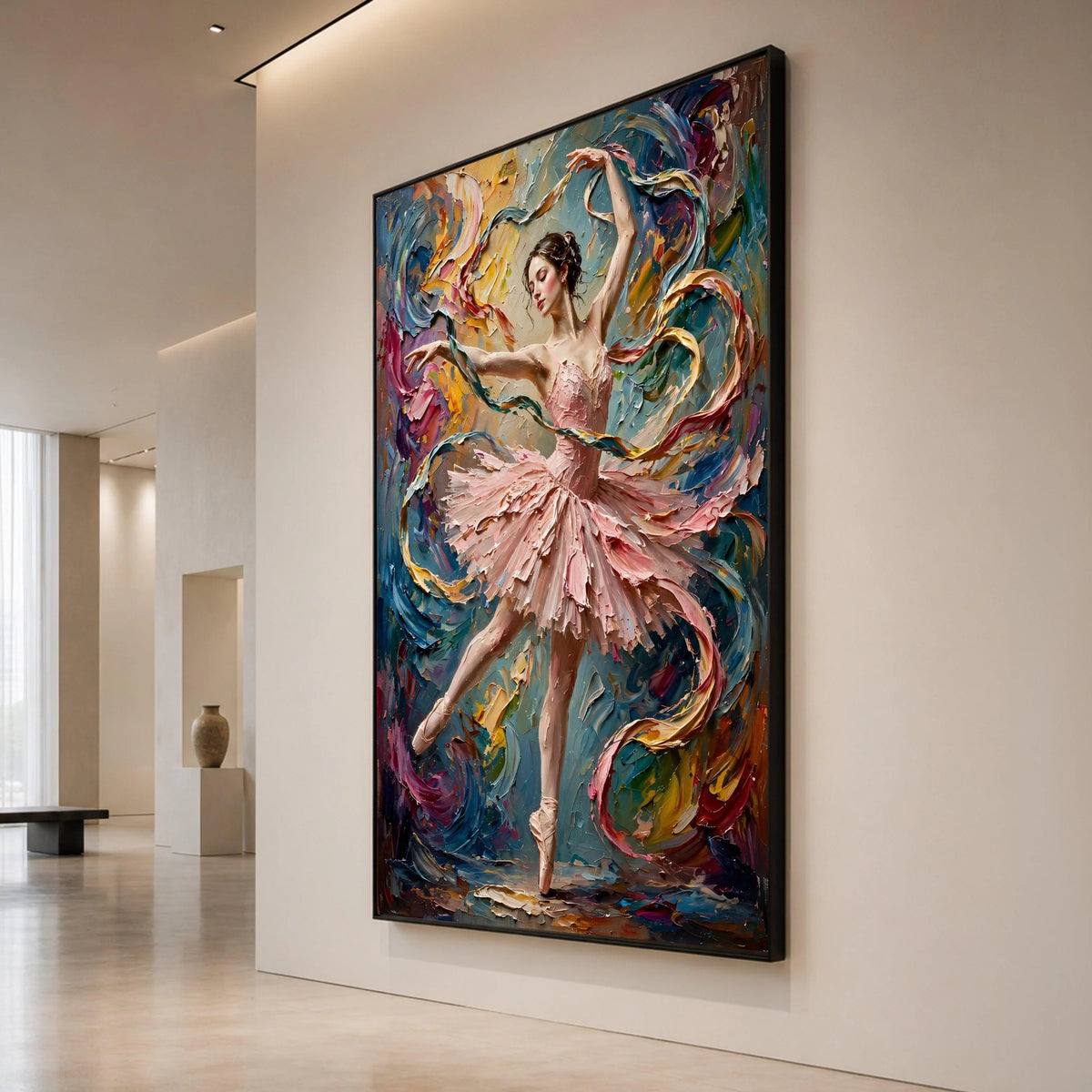 Graceful Ballerina Dance Canvas, Pink Tutu Ballet Art, Elegant Dancer Wall Decor, Dynamic Movement Canvas, Artistic Home Canvas Print Art