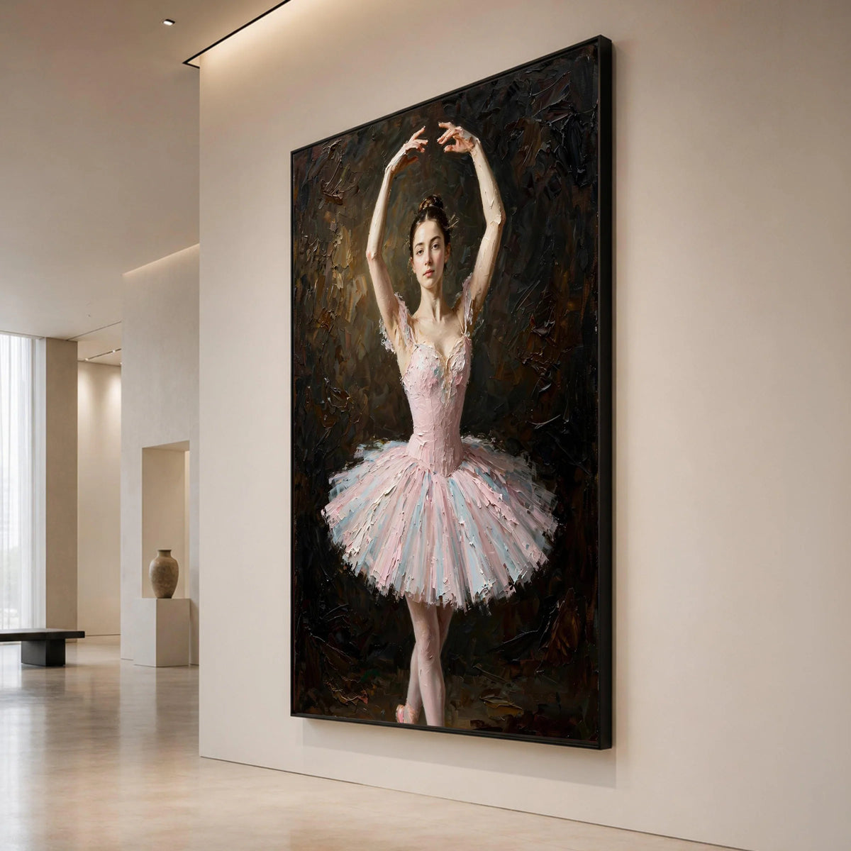 Elegant Ballerina Pose Canvas, Pink Tutu Dance Art, Ballet Wall Decoration, Graceful Dancer Canvas, Home Dance Studio Art Canvas Print Art
