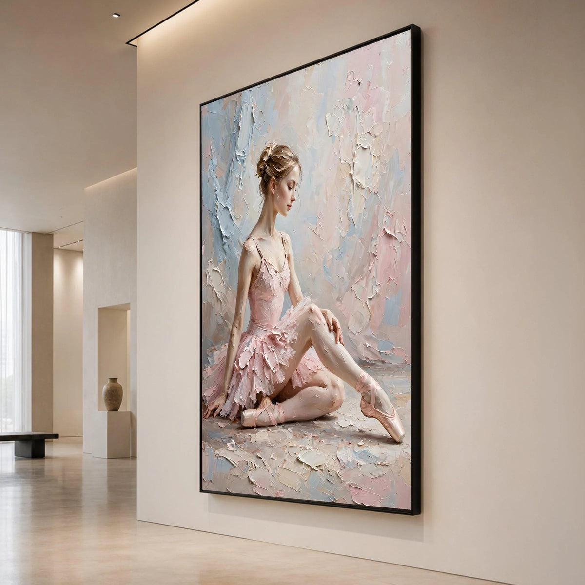 Elegant Ballerina Pink Tutu, Ballet Dancer Canvas Wall Art, Soft Pastel Home Decoration, Graceful Dance Pose Canvas Canvas Print Art