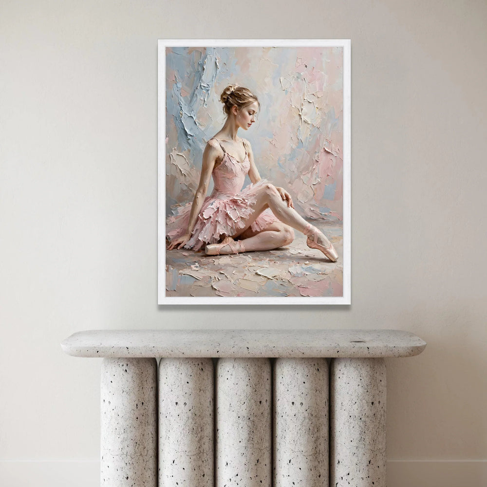 Elegant Ballerina Pink Tutu, Ballet Dancer Canvas Wall Art, Soft Pastel Home Decoration, Graceful Dance Pose Canvas Canvas Print Art
