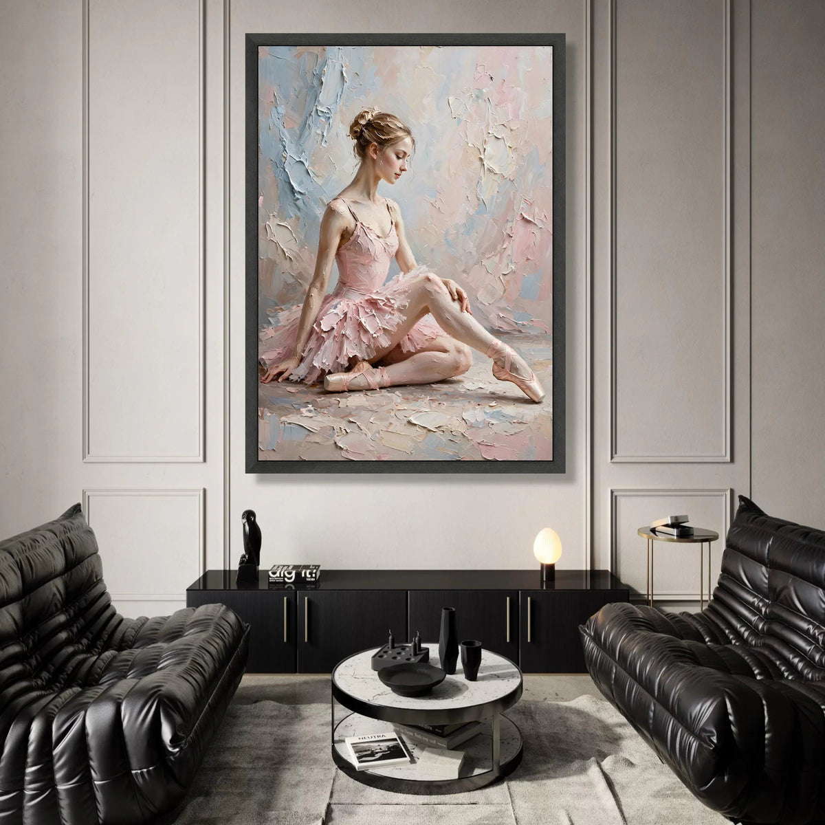 Elegant Ballerina Pink Tutu, Ballet Dancer Canvas Wall Art, Soft Pastel Home Decoration, Graceful Dance Pose Canvas Canvas Print Art