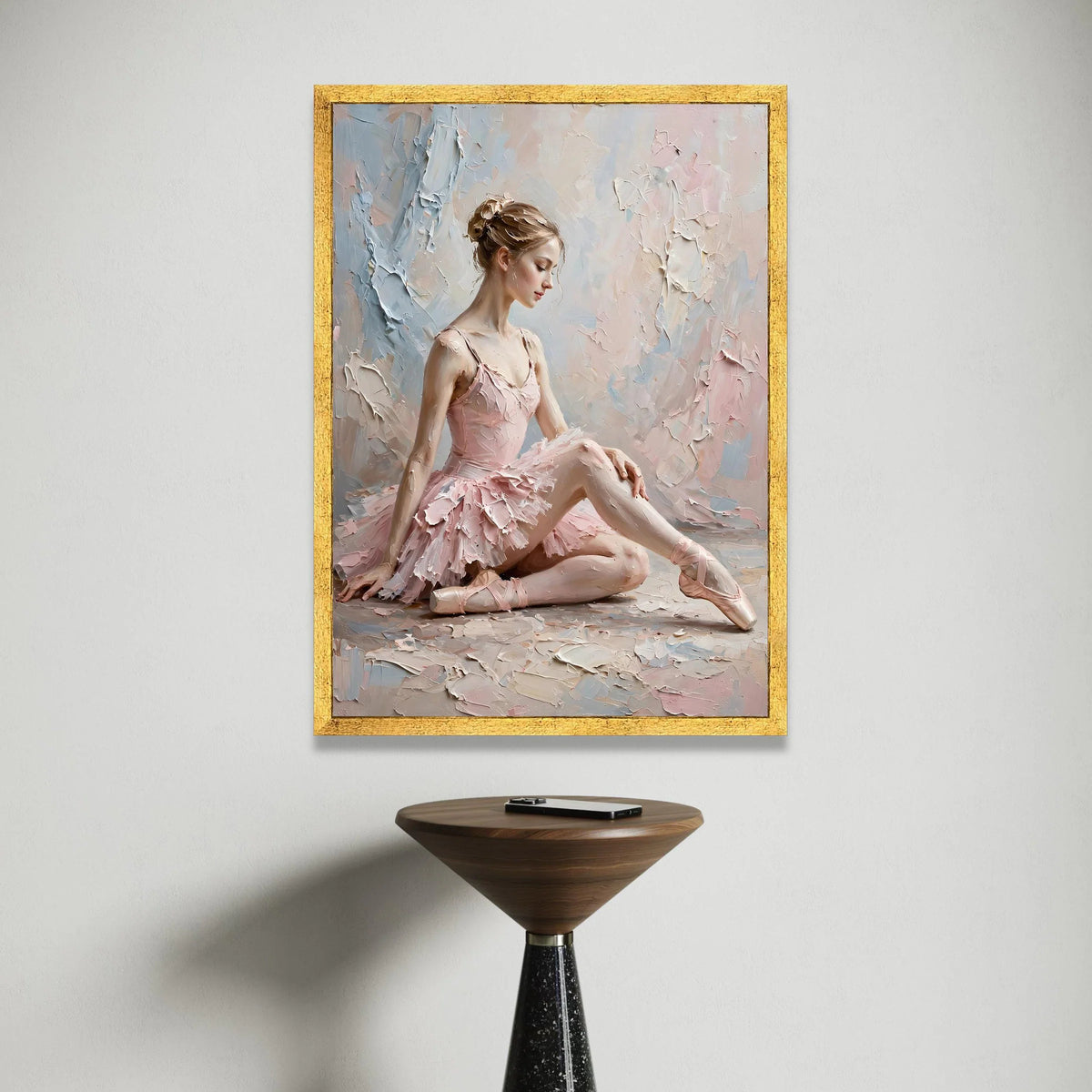 Elegant Ballerina Pink Tutu, Ballet Dancer Canvas Wall Art, Soft Pastel Home Decoration, Graceful Dance Pose Canvas Canvas Print Art