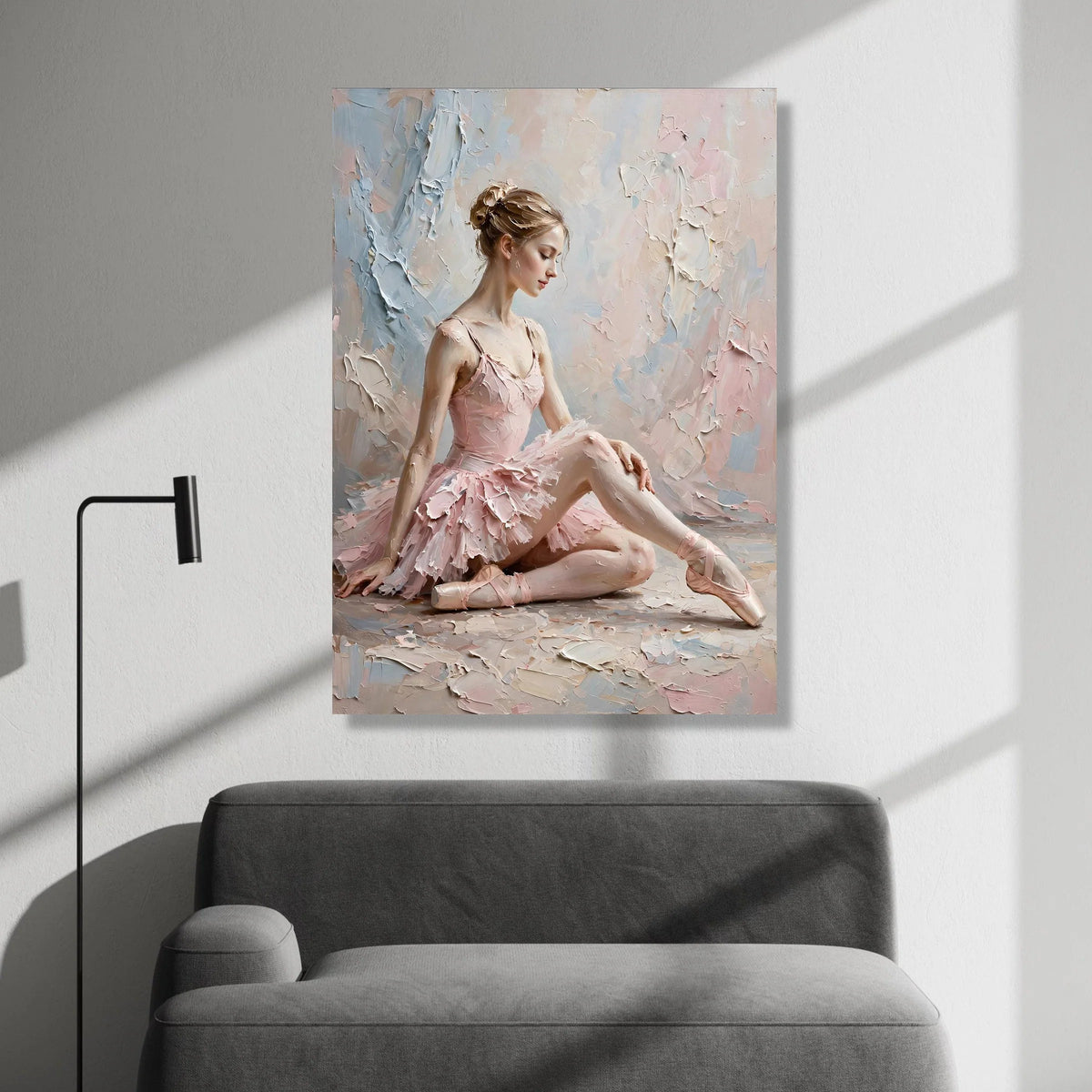 Elegant Ballerina Pink Tutu, Ballet Dancer Canvas Wall Art, Soft Pastel Home Decoration, Graceful Dance Pose Canvas Canvas Print Art