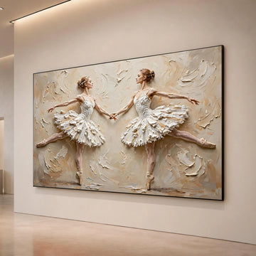Elegant Ballet Dancers Canvas, Dual Ballerina Wall Art, Classic Dance Scene, Graceful Movement Canvas, Home Decoration Art Canvas Print Art