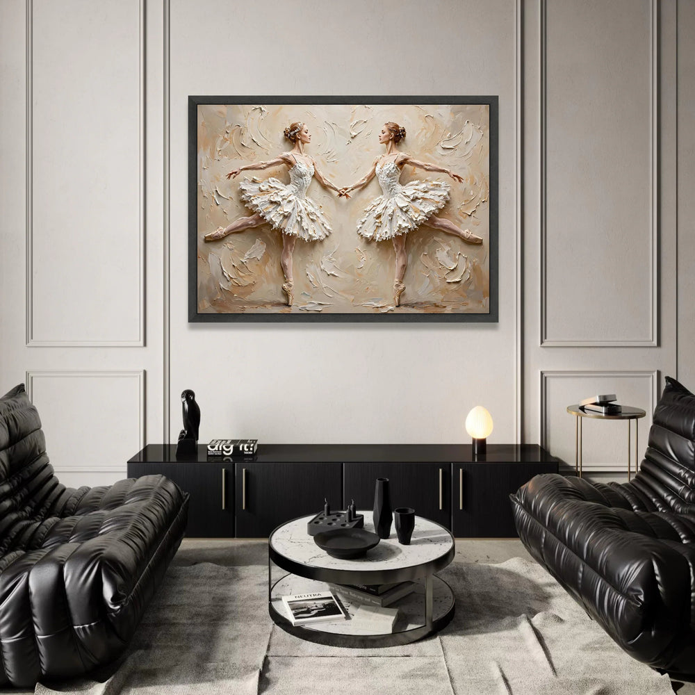 Elegant Ballet Dancers Canvas, Dual Ballerina Wall Art, Classic Dance Scene, Graceful Movement Canvas, Home Decoration Art Canvas Print Art