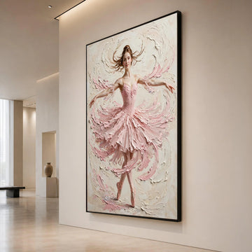 Elegant Ballet Ballerina Pink Dress Canvas, Graceful Dance Wall Art, Contemporary Female Figure Painting, Home Decor Canvas Canvas Print Art