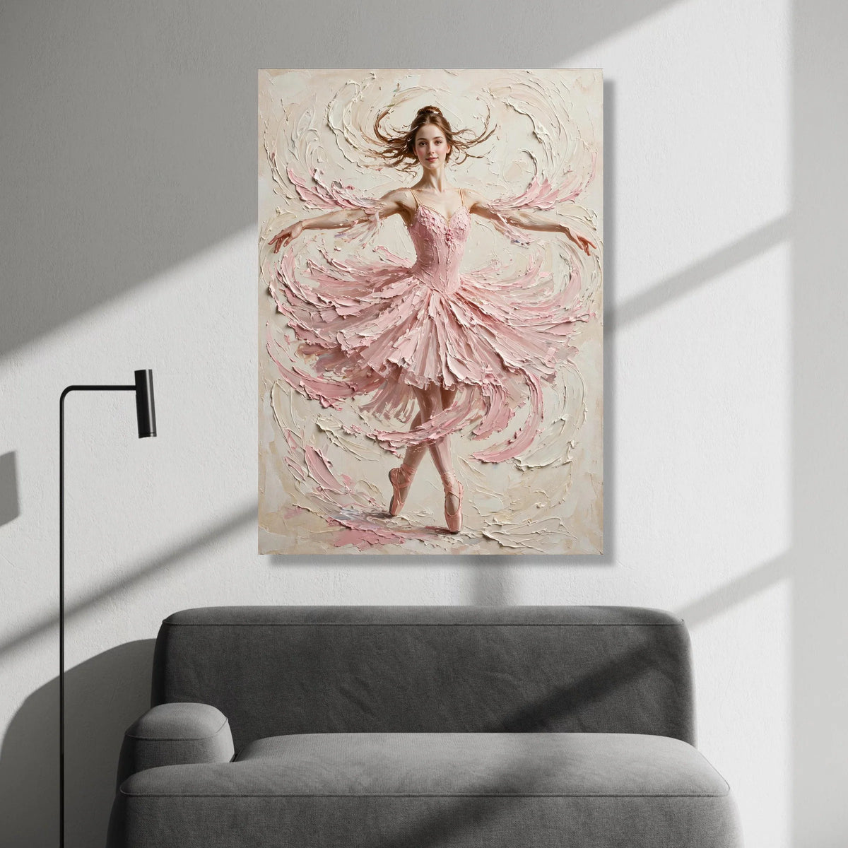 Elegant Ballet Ballerina Pink Dress Canvas, Graceful Dance Wall Art, Contemporary Female Figure Painting, Home Decor Canvas Canvas Print Art
