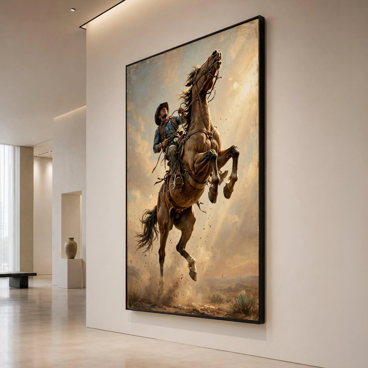Cowboy Riding Bucking Horse Canvas, Western Rodeo Wall Art, Dynamic Equestrian Scene, Rustic Home Decor, Adventure Canvas Canvas Print Art