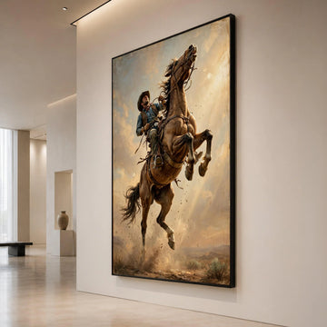 Cowboy Riding Bucking Horse Canvas, Western Rodeo Wall Art, Dynamic Equestrian Scene, Rustic Home Decor, Adventure Canvas Canvas Print Art