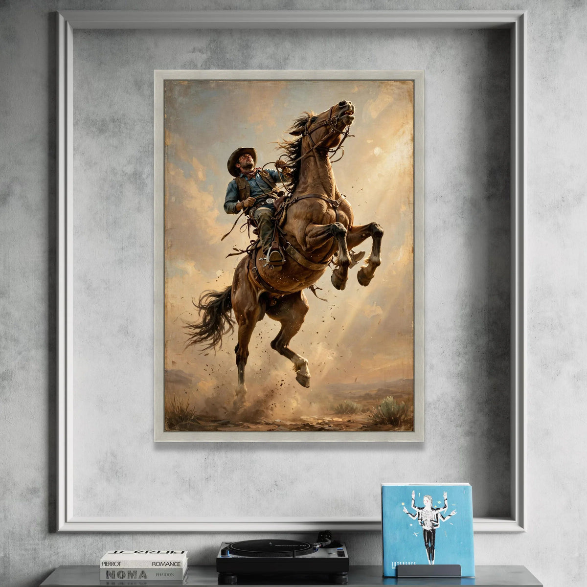 Cowboy Riding Bucking Horse Canvas, Western Rodeo Wall Art, Dynamic Equestrian Scene, Rustic Home Decor, Adventure Canvas Canvas Print Art
