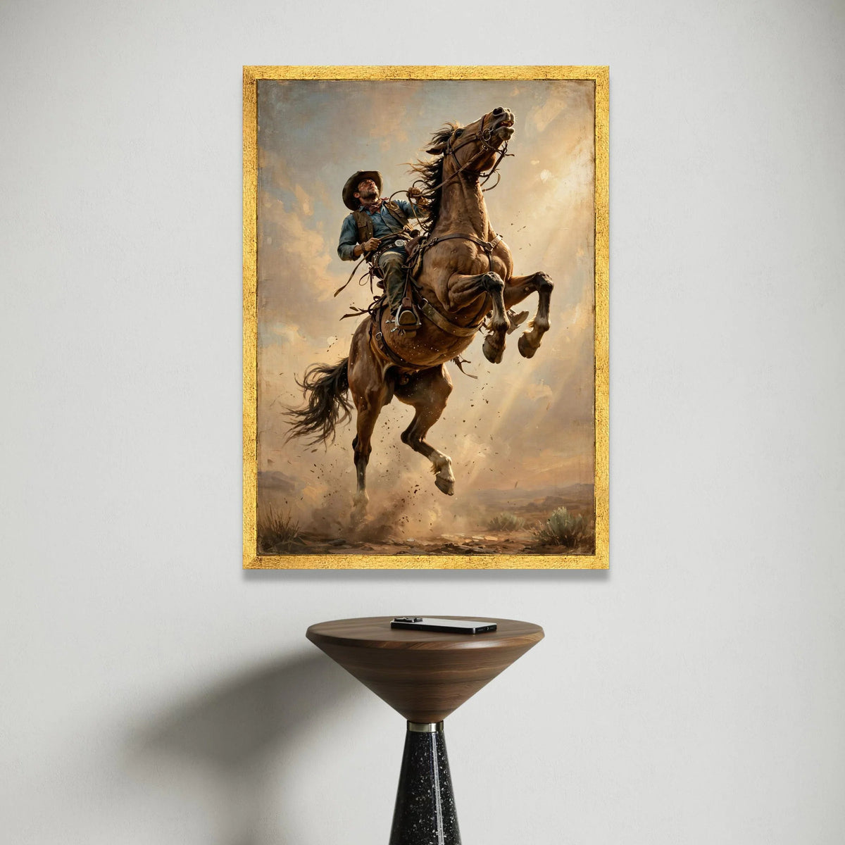 Cowboy Riding Bucking Horse Canvas, Western Rodeo Wall Art, Dynamic Equestrian Scene, Rustic Home Decor, Adventure Canvas Canvas Print Art